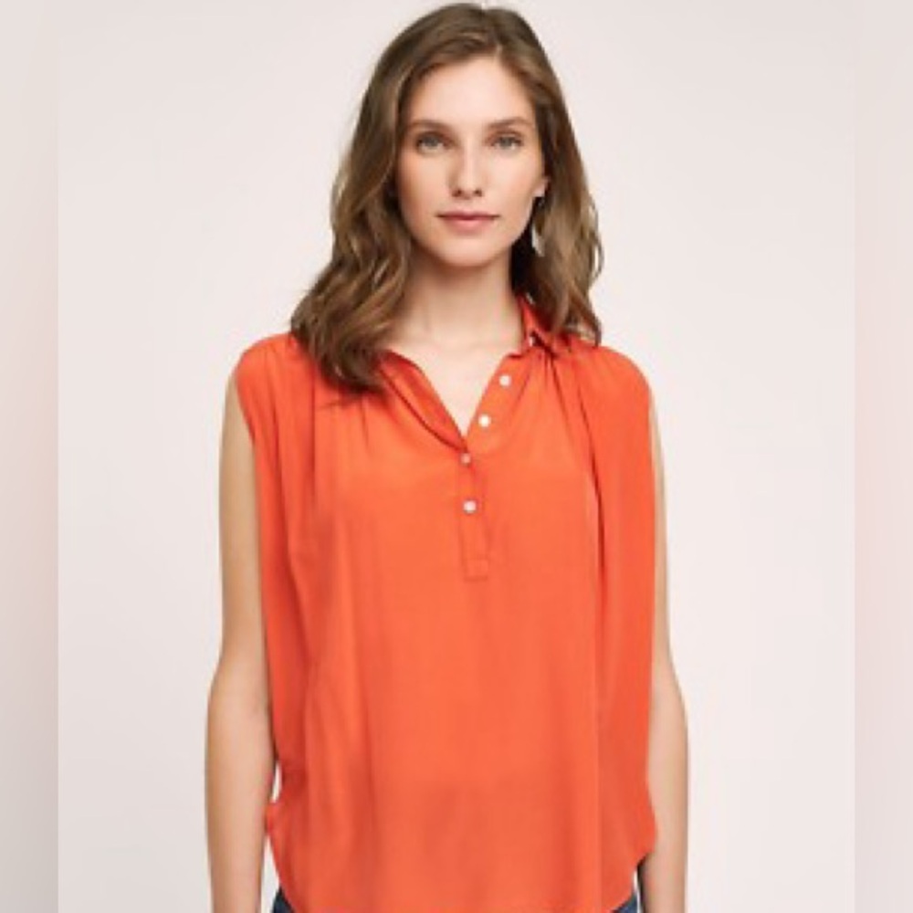 Maeve Anthropologie 100% Silk Orange Tank Top Blouse